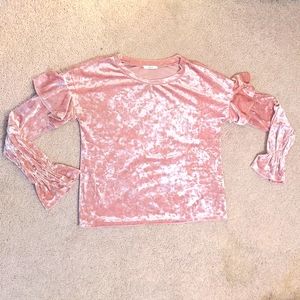 PINK VELVET TOP WITH RUFFLE ACCENT STRIPED BAND main image 1